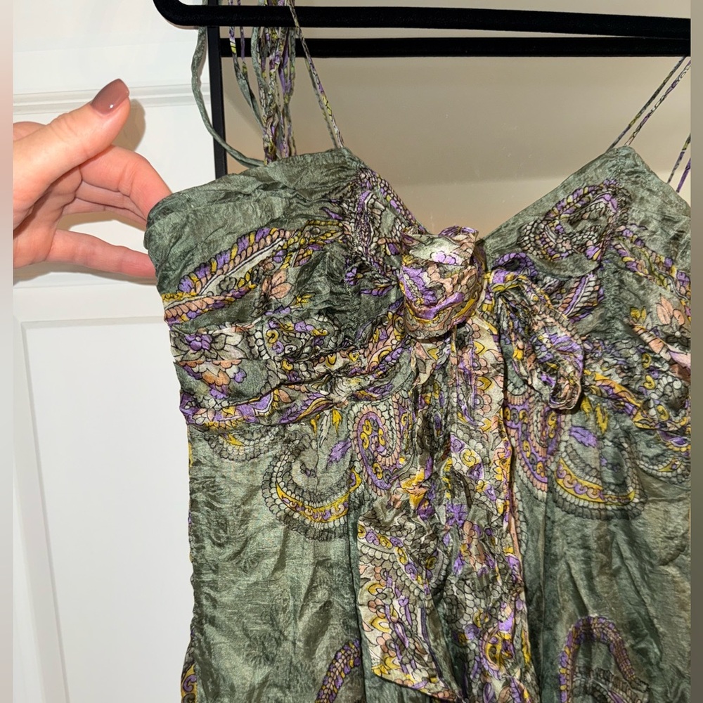 Vintage 90s silk paisley green fairy dress - Picture 6 of 12